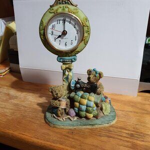 Cute 6”x11”x2.5" Teddy Bear Sewing Workshop Resin Desk/Table/Shelf Clock